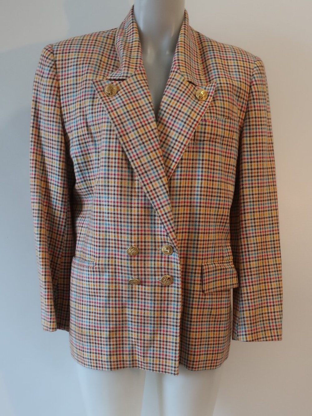 Authentic Women Hermes Multiclr (Item-22) Wool Silk Check Blazer Jacket 42 US/10